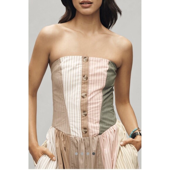 Anthropologie Maeve Strapless Drop Waist A Line Midi Dress Sz XL Ivory - Picture 4 of 9